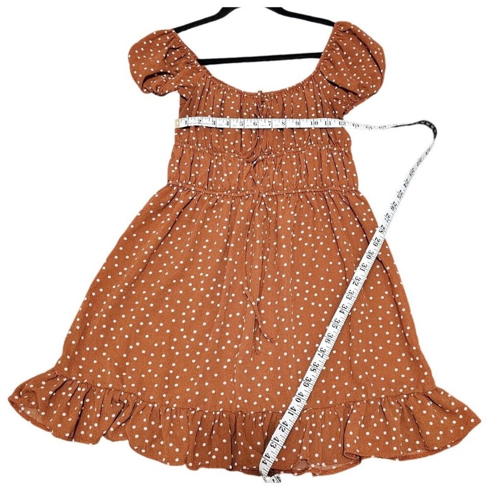 Aeropostale Brown Polka Dot Puff Sleeve Dress Size L Ruffle Hem - Picture 8 of 8